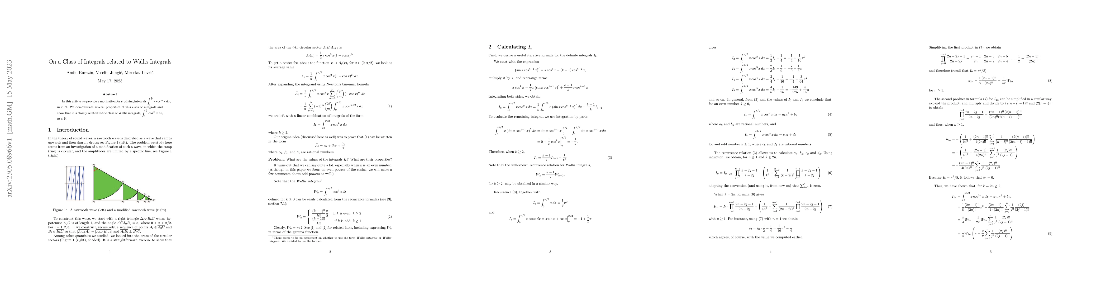 Thumbnail for On a Class of Integrals related to Wallis Integrals