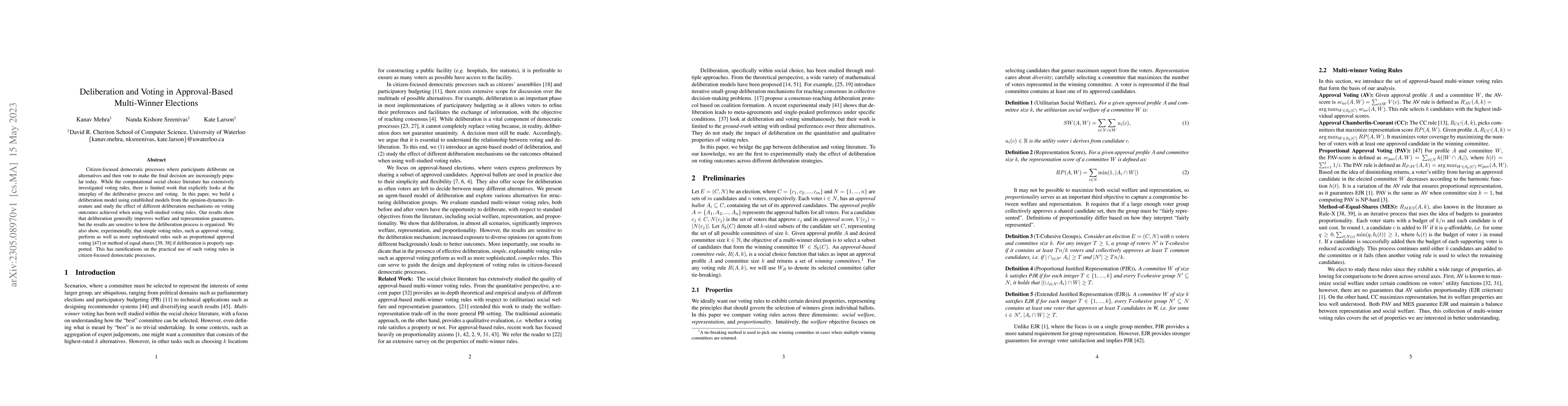 Thumbnail for Deliberation and Voting in Approval-Based Multi-Winner Elections
