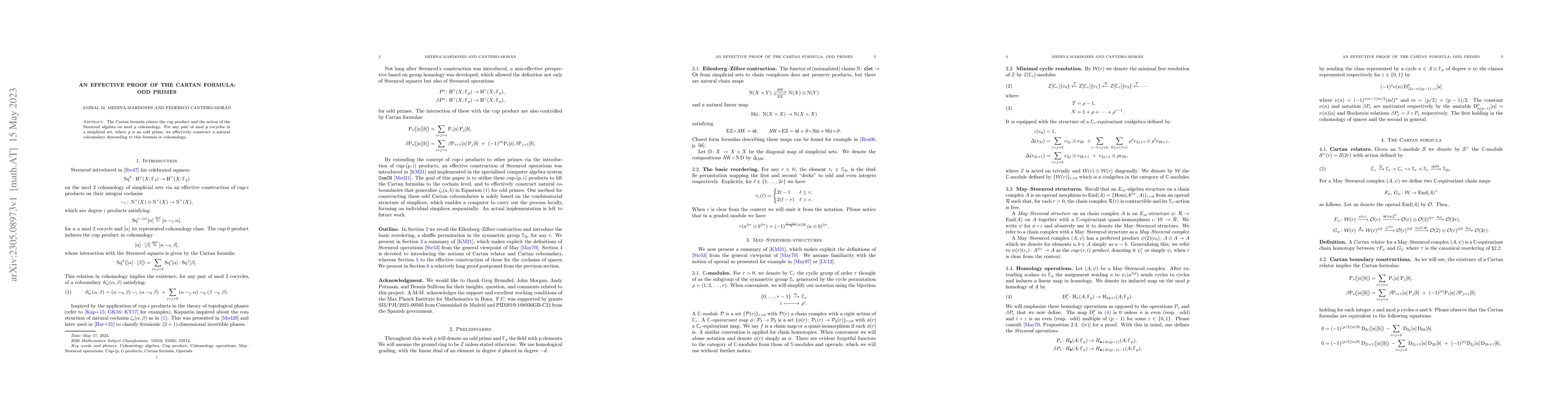 Thumbnail for An effective proof of the Cartan formula: Odd primes