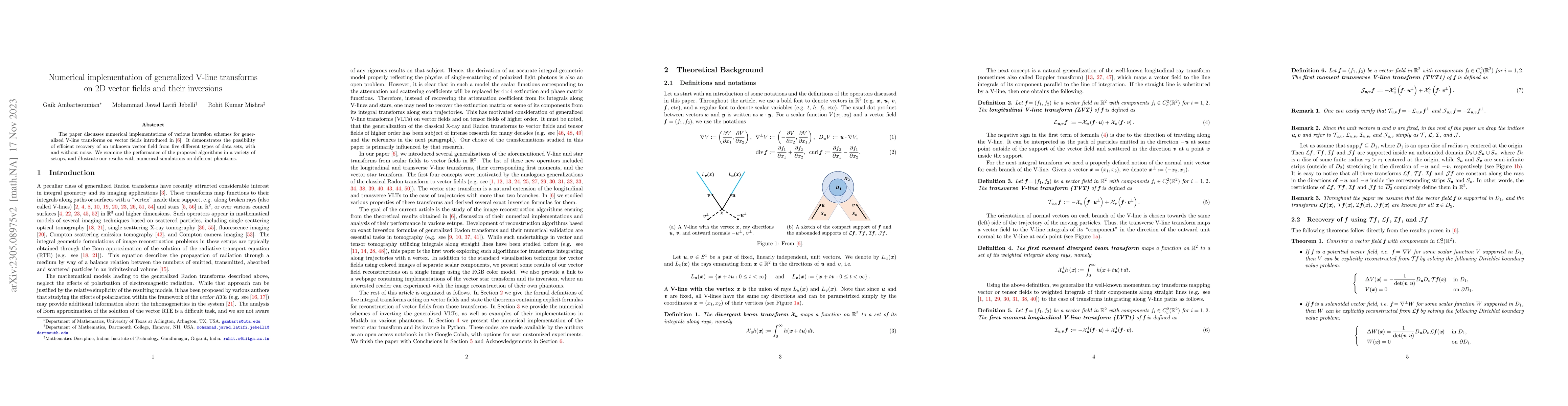 Thumbnail for Numerical implementation of generalized V-line transforms on 2D vector
  fields and their inversions