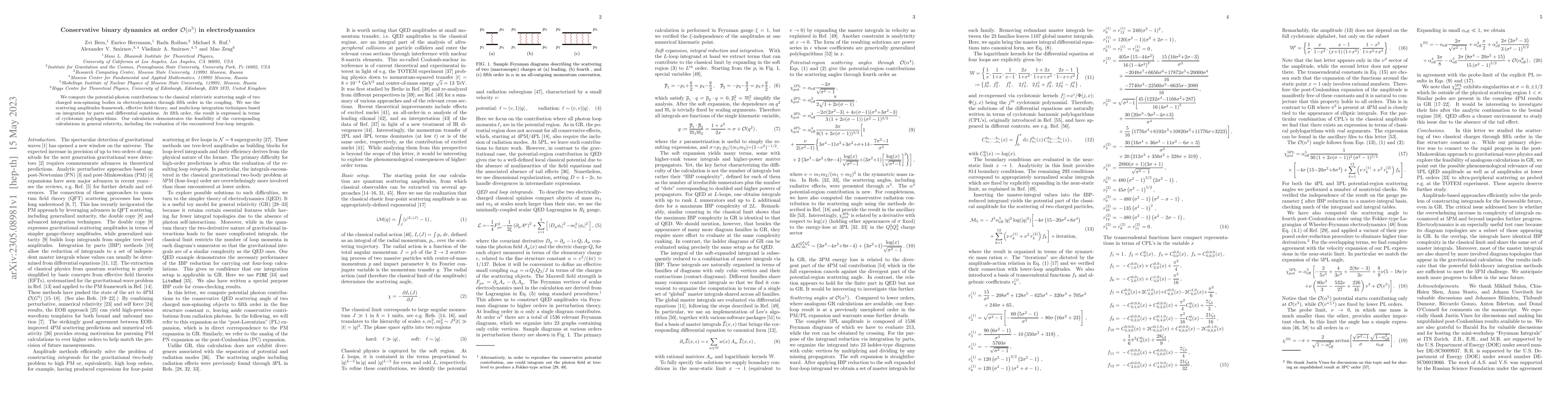 Thumbnail for Conservative binary dynamics at order $O(\alpha^5)$ in electrodynamics