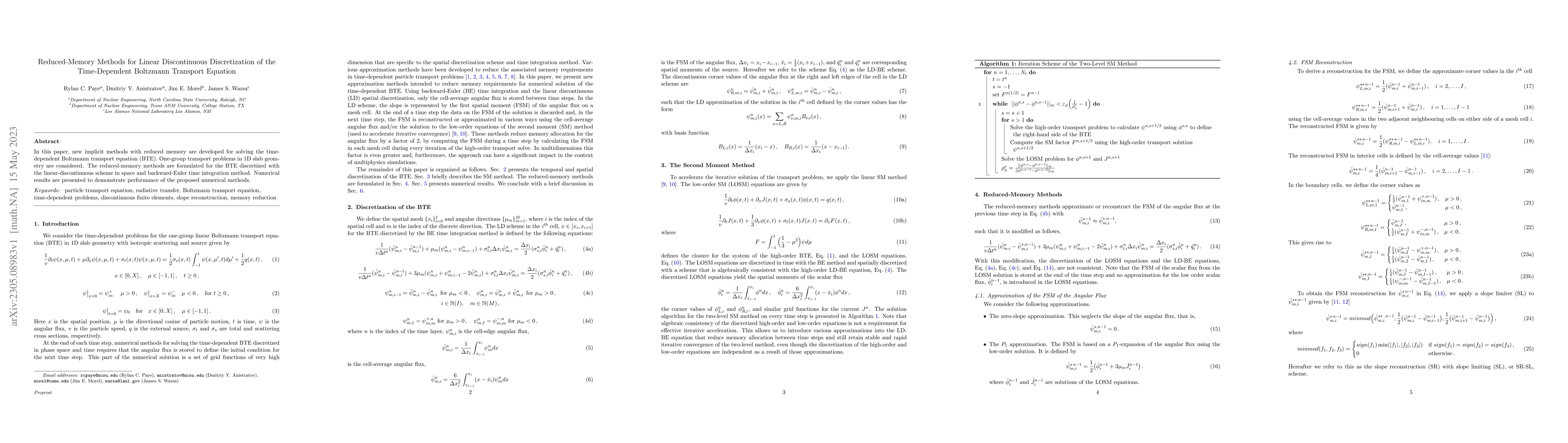 Thumbnail for Reduced-Memory Methods for Linear Discontinuous Discretization of the
  Time-Dependent Boltzmann Transport Equation