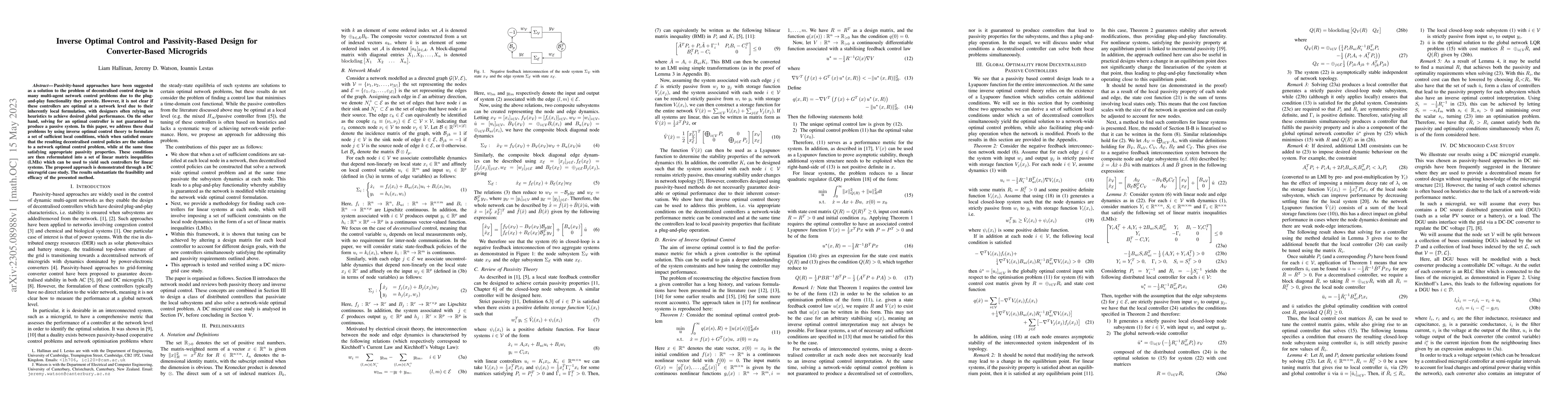 Thumbnail for Inverse Optimal Control and Passivity-Based Design for Converter-Based
  Microgrids