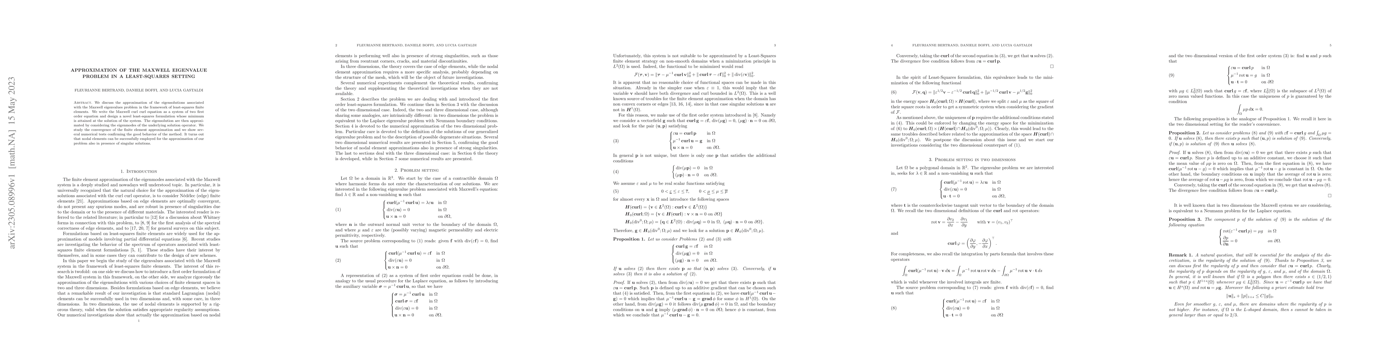 Thumbnail for Approximation of the Maxwell eigenvalue problem in a Least-Squares
  setting