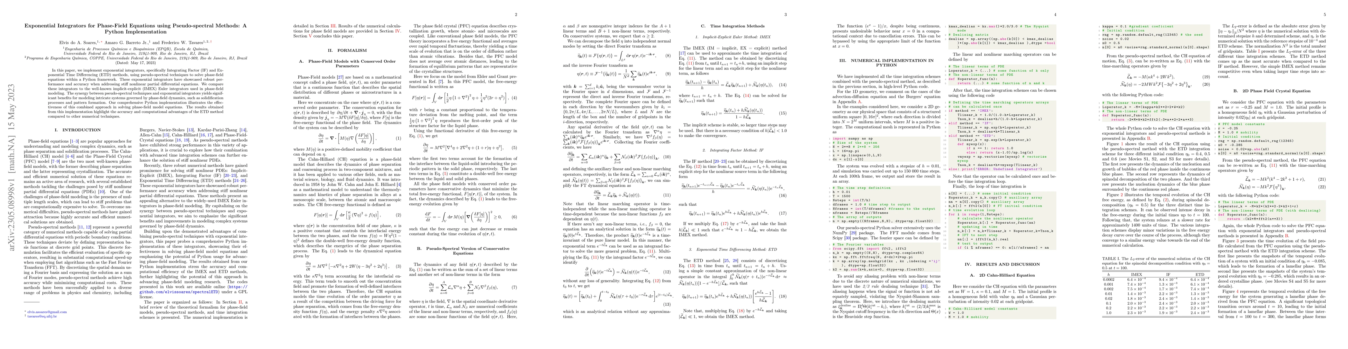 Thumbnail for Exponential Integrators for Phase-Field Equations using Pseudo-spectral
  Methods: A Python Implementation