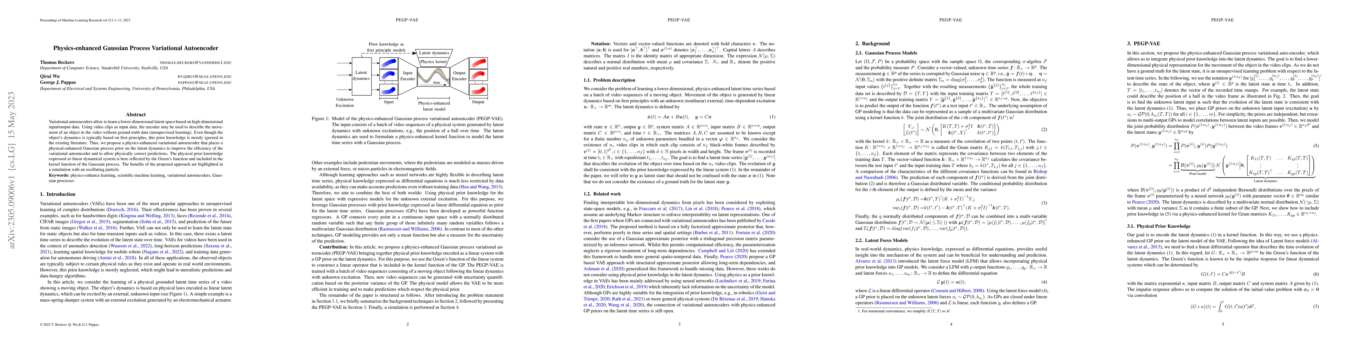 Thumbnail for Physics-enhanced Gaussian Process Variational Autoencoder