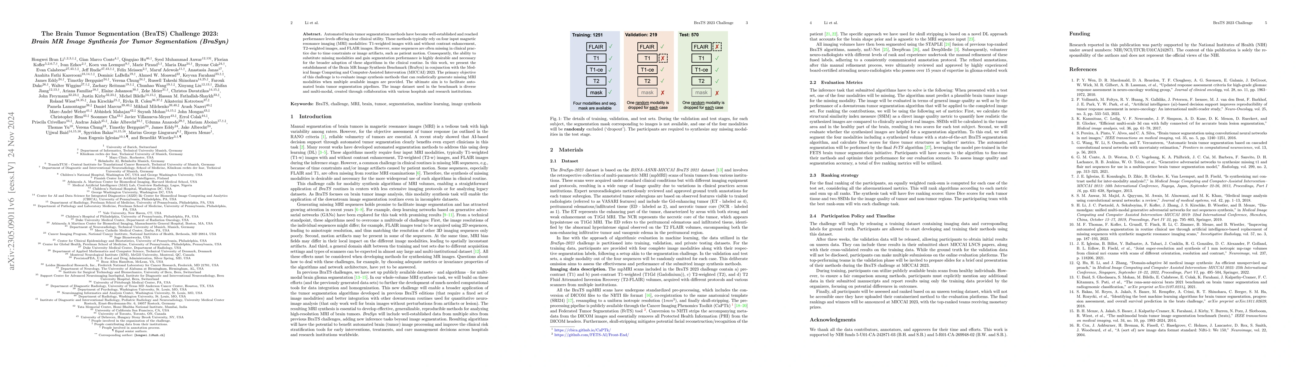 Thumbnail for The Brain Tumor Segmentation (BraTS) Challenge 2023: Brain MR Image
  Synthesis for Tumor Segmentation (BraSyn)