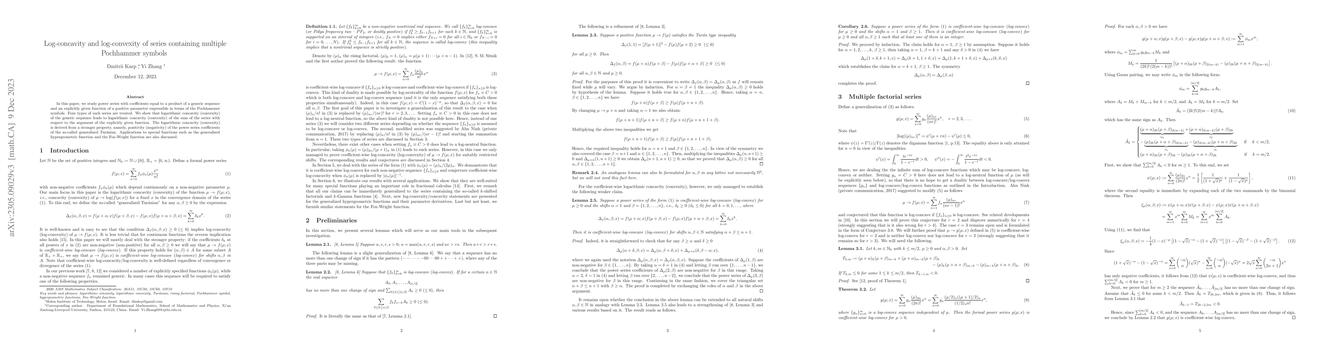 Thumbnail for Log-concavity and log-convexity of series containing multiple Pochhammer
  symbols