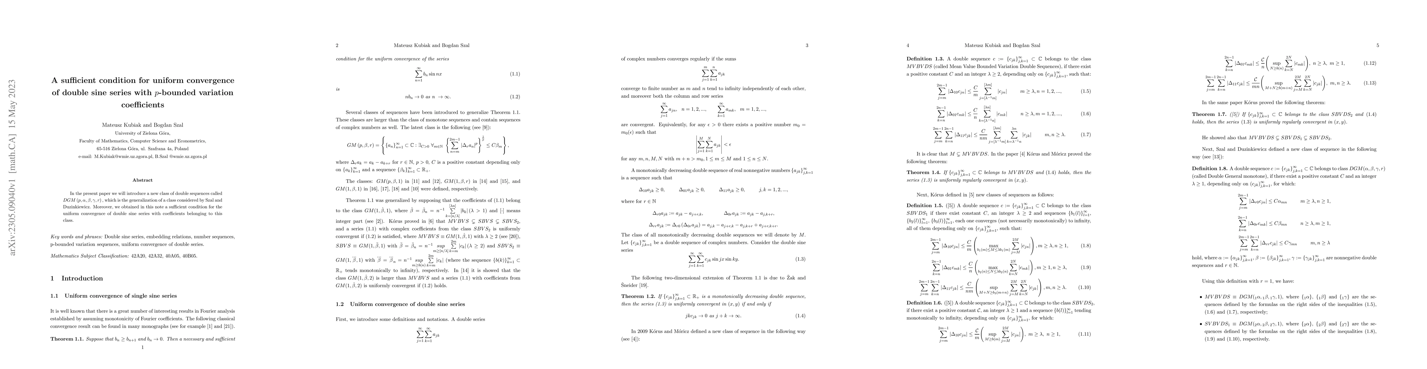 Thumbnail for A sufficient condition for uniform convergence of double sine series
  with p-bounded variation coefficients
