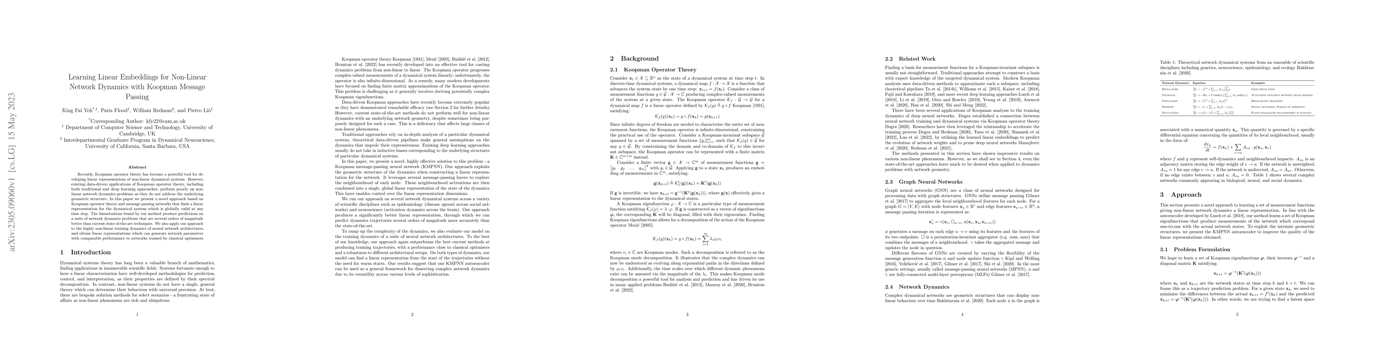 Thumbnail for Learning Linear Embeddings for Non-Linear Network Dynamics with Koopman
  Message Passing