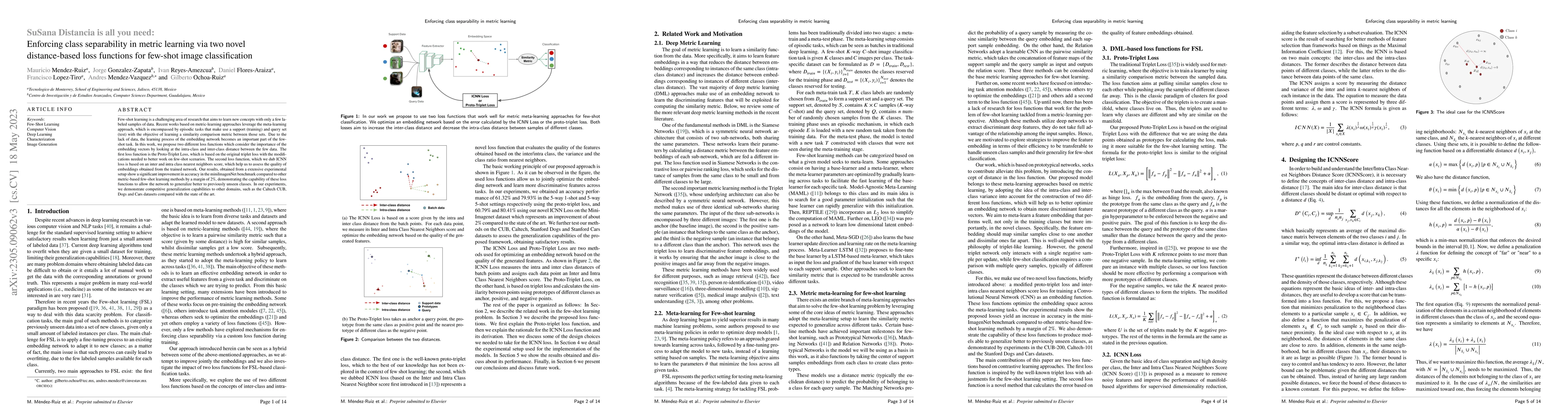 Thumbnail for SuSana Distancia is all you need: Enforcing class separability in metric
  learning via two novel distance-based loss functions for few-shot image
  classification