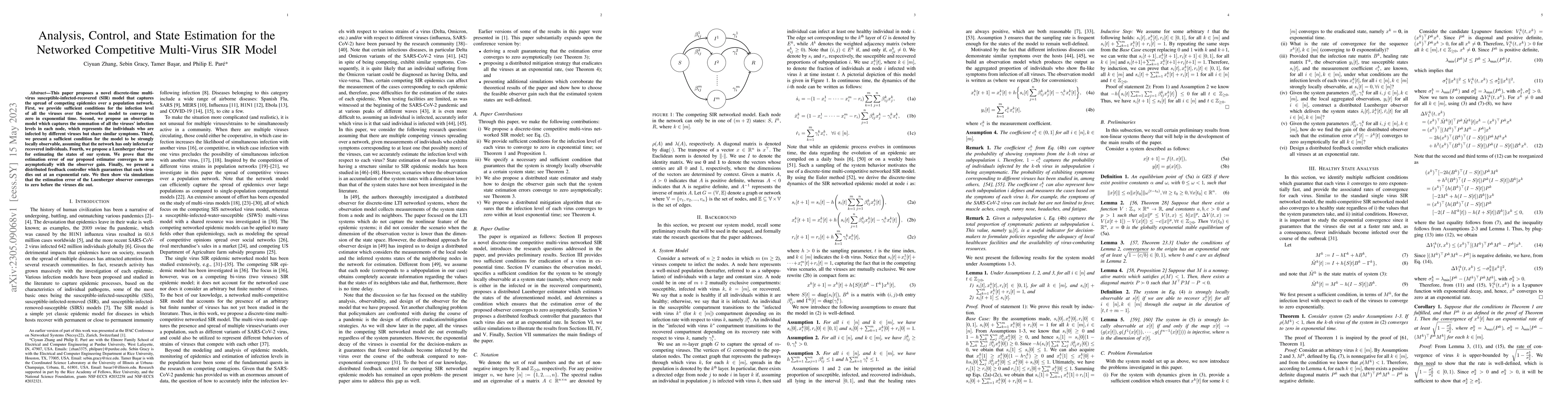 Thumbnail for Analysis, Control, and State Estimation for the Networked Competitive
  Multi-Virus SIR Model