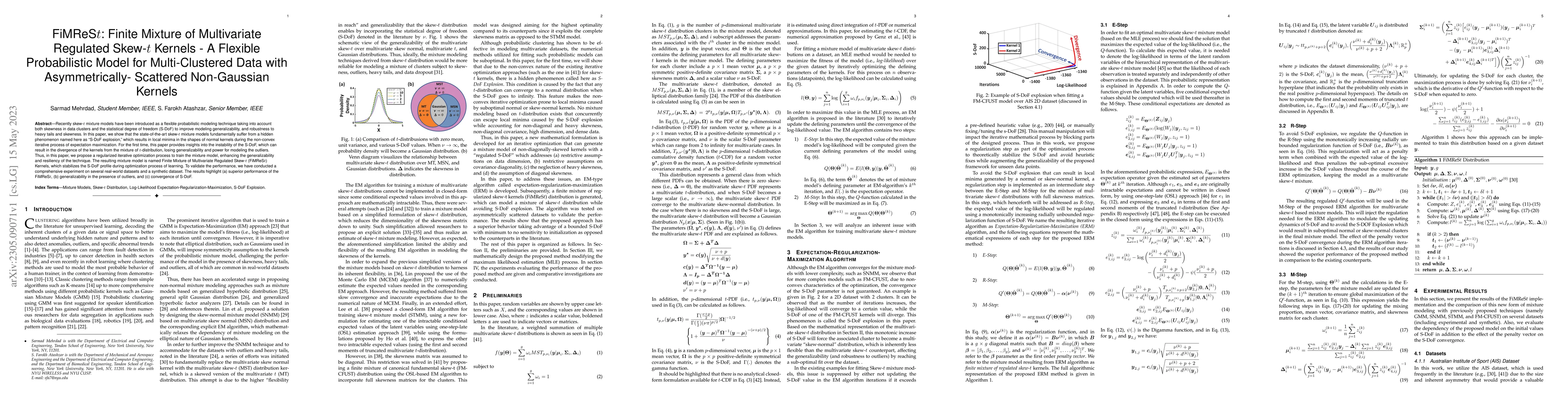 Thumbnail for FiMReSt: Finite Mixture of Multivariate Regulated Skew-t Kernels -- A
  Flexible Probabilistic Model for Multi-Clustered Data with
  Asymmetrically-Scattered Non-Gaussian Kernels