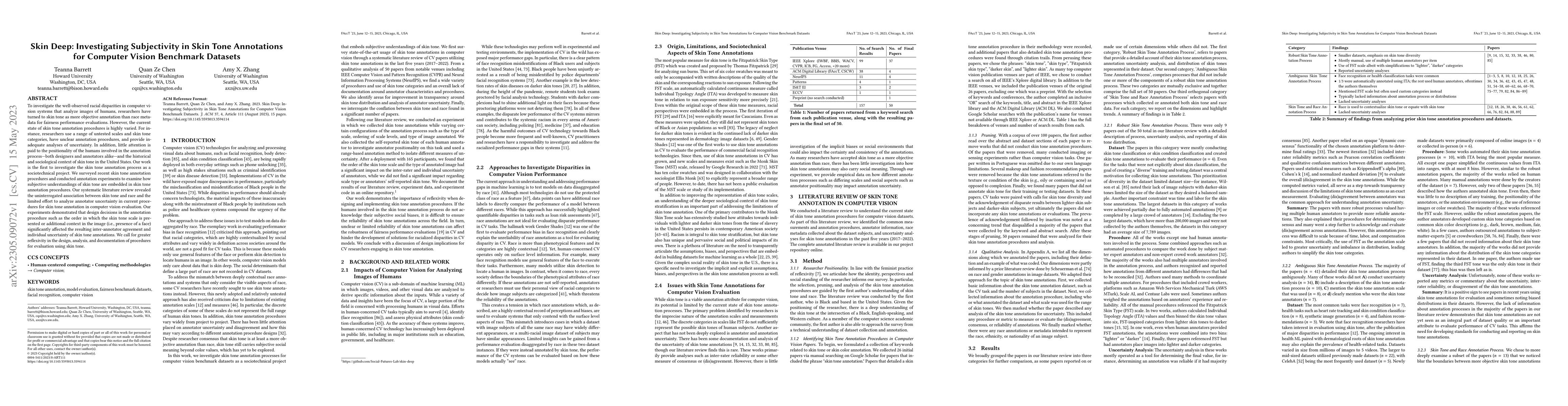Thumbnail for Skin Deep: Investigating Subjectivity in Skin Tone Annotations for
  Computer Vision Benchmark Datasets