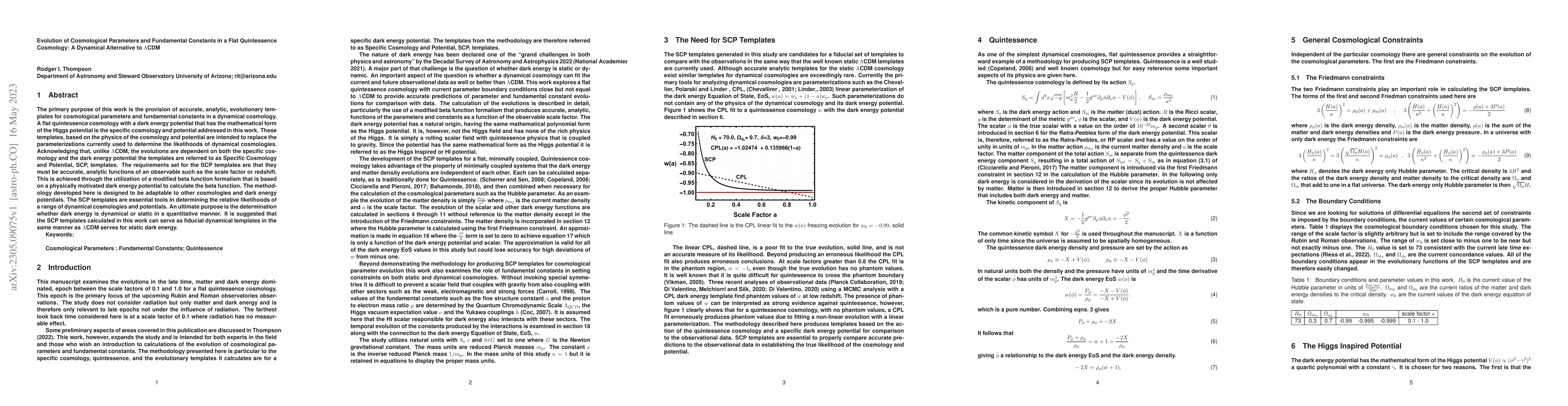 Thumbnail for Evolution of Cosmological Parameters and Fundamental Constants in a Flat
  Quintessence Cosmology: A Dynamical Alternative to {\Lambda}CDM