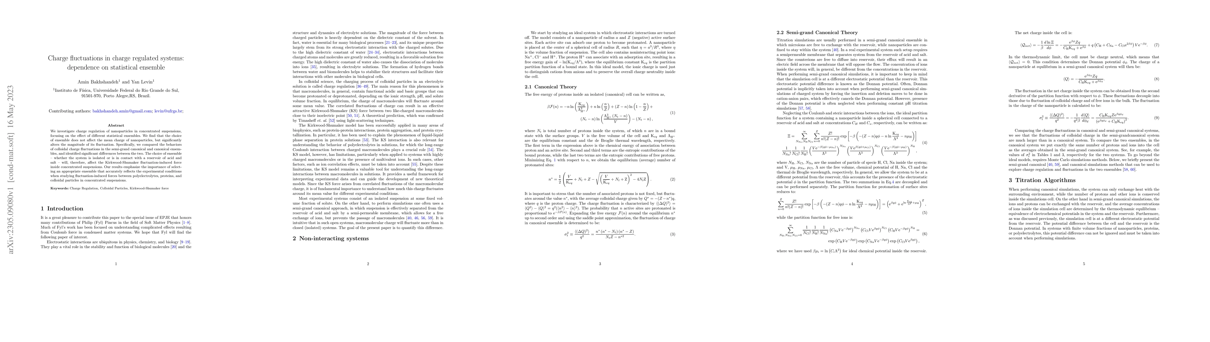 Thumbnail for Charge fluctuations in charge regulated systems: dependence on
  statistical ensemble