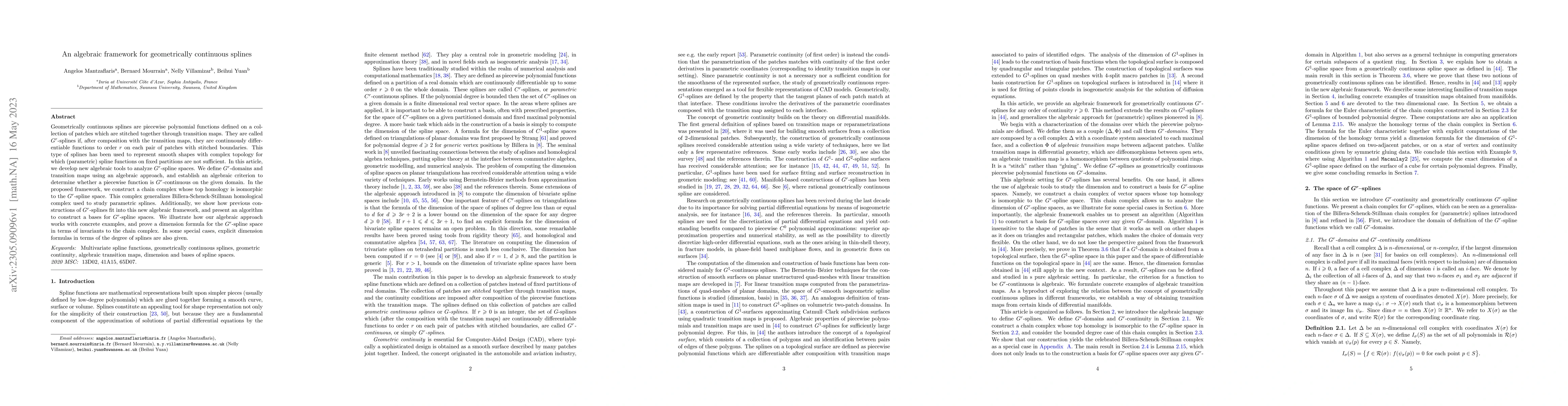 Thumbnail for An algebraic framework for geometrically continuous splines