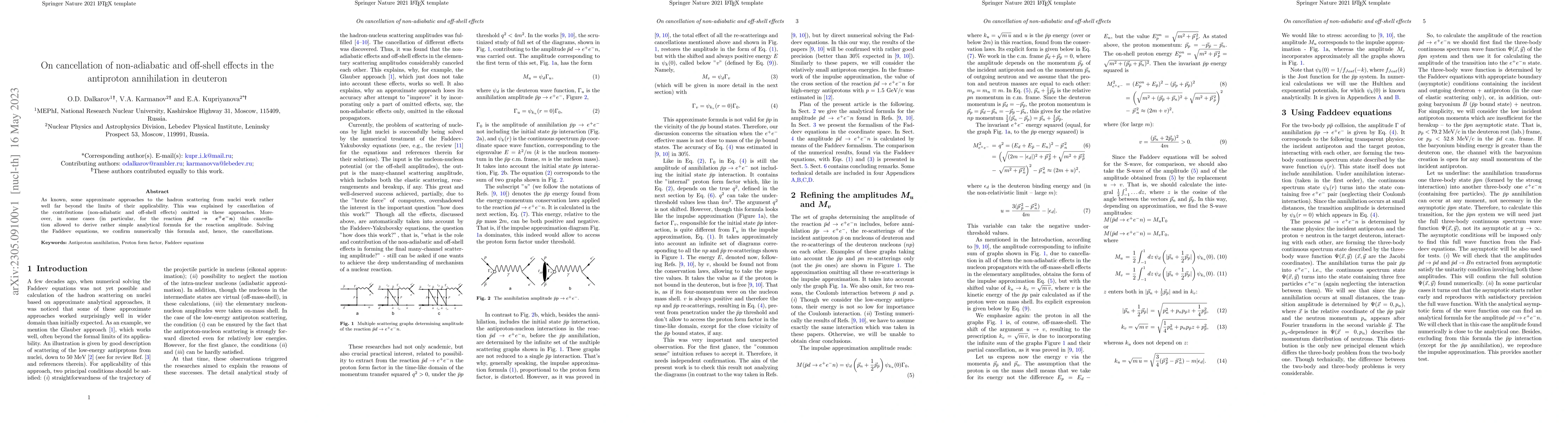 Thumbnail for On cancellation of non-adiabatic and off-shell effects in the antiproton
  annihilation in deuteron