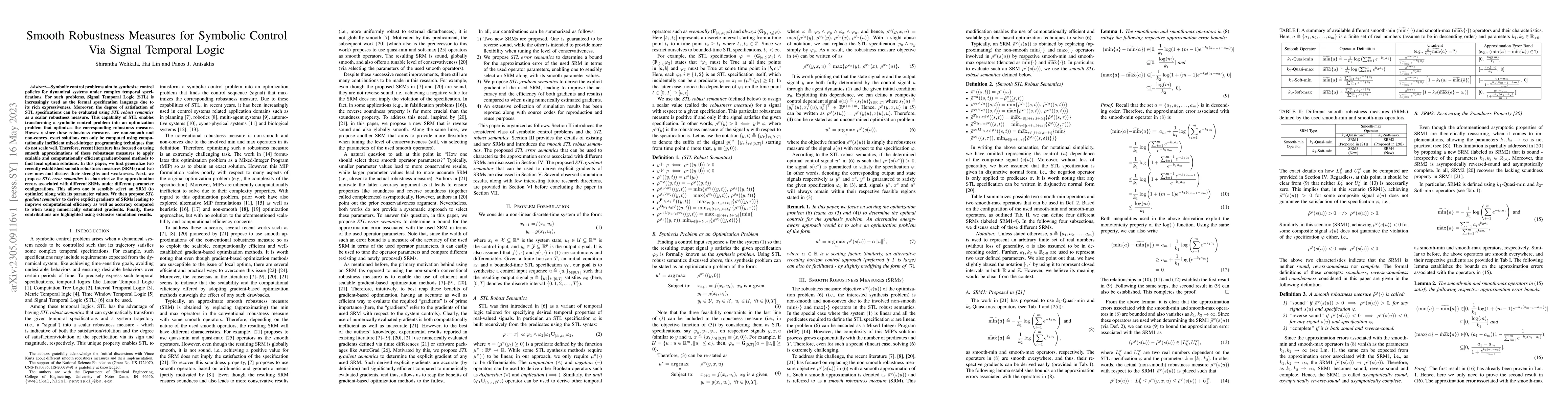 Thumbnail for Smooth Robustness Measures for Symbolic Control Via Signal Temporal
  Logic