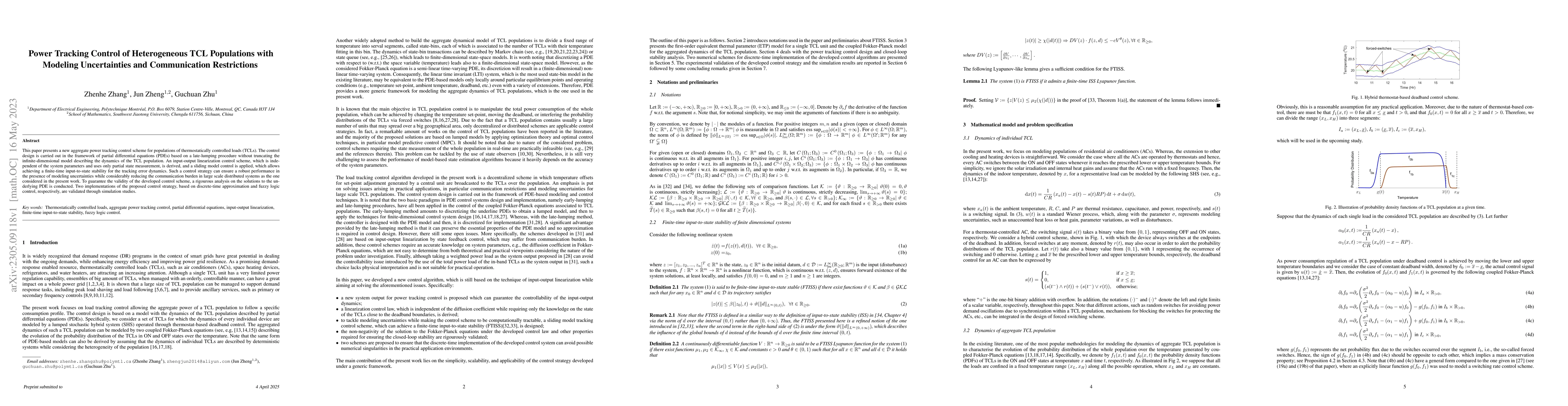 Thumbnail for Power Tracking Control of Heterogeneous TCL Populations with Modeling
  Uncertainties and Communication Restrictions
