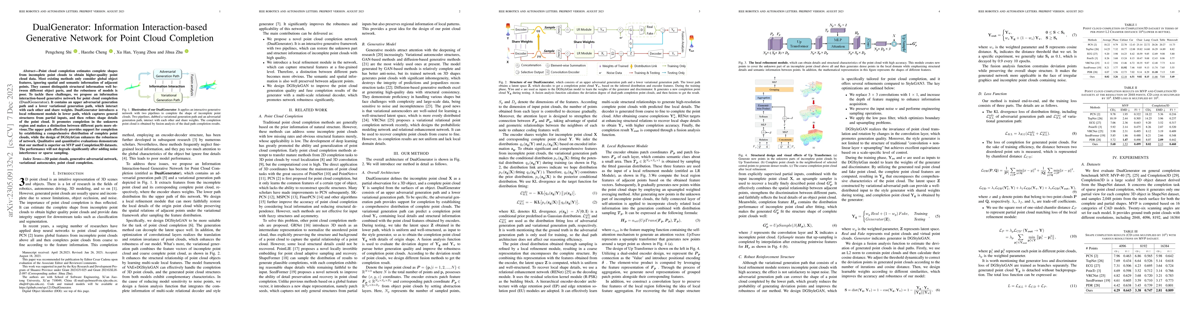 Thumbnail for DualGenerator: Information Interaction-based Generative Network for
  Point Cloud Completion