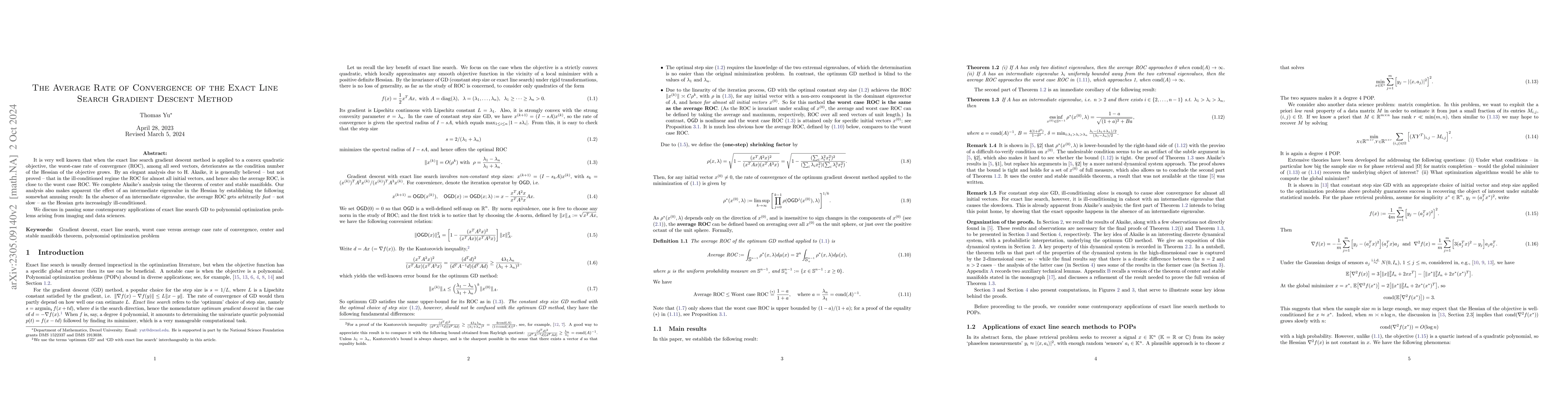 Thumbnail for The Average Rate of Convergence of the Exact Line Search Gradient
  Descent Method