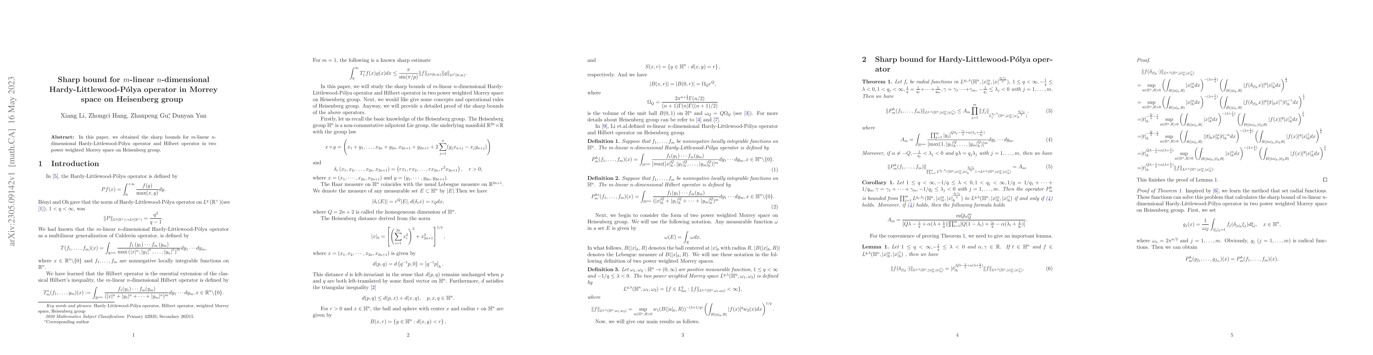 Thumbnail for Sharp bound for m-linear $n$-dimensional Hardy-Littlewood-Polya operator
  in Morrey space on Heisenberg group