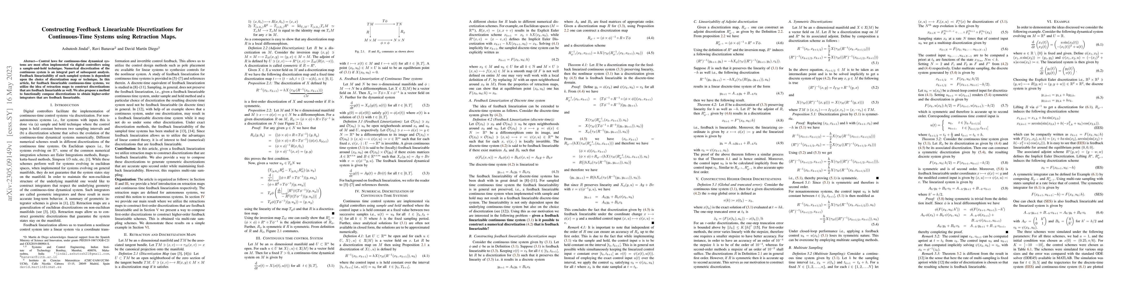 Thumbnail for Constructing Feedback Linearizable Discretizations for Continuous-Time
  Systems using Retraction Maps