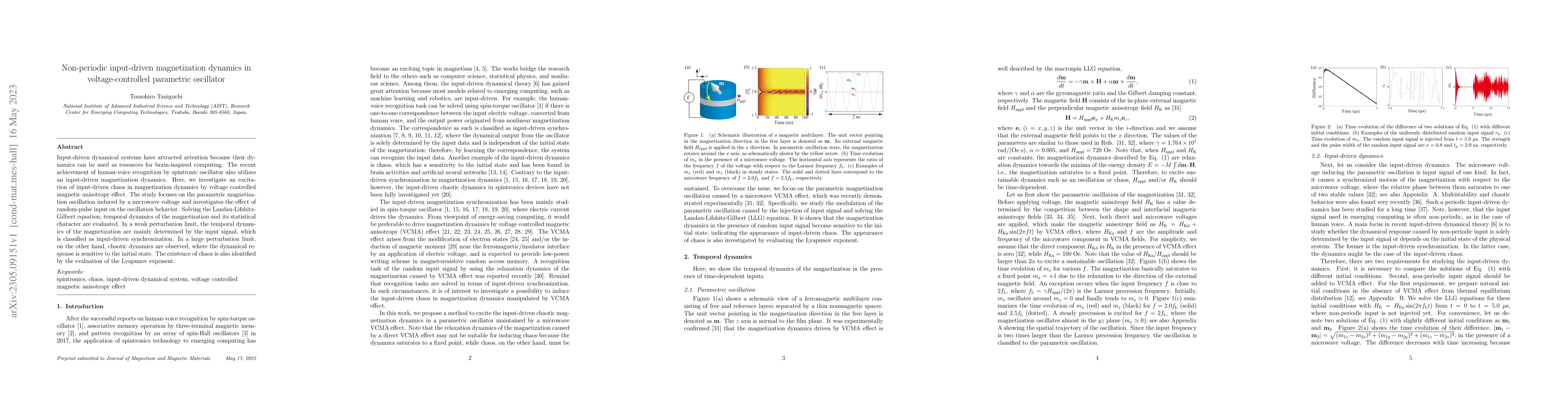 Thumbnail for Non-periodic input-driven magnetization dynamics in voltage-controlled
  parametric oscillator