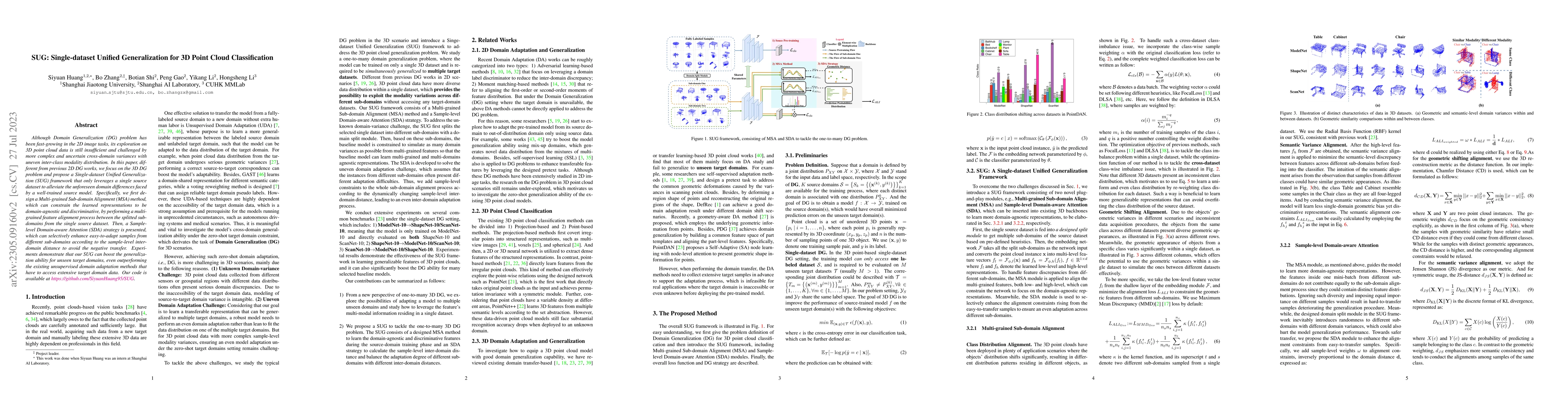 Thumbnail for SUG: Single-dataset Unified Generalization for 3D Point Cloud
  Classification