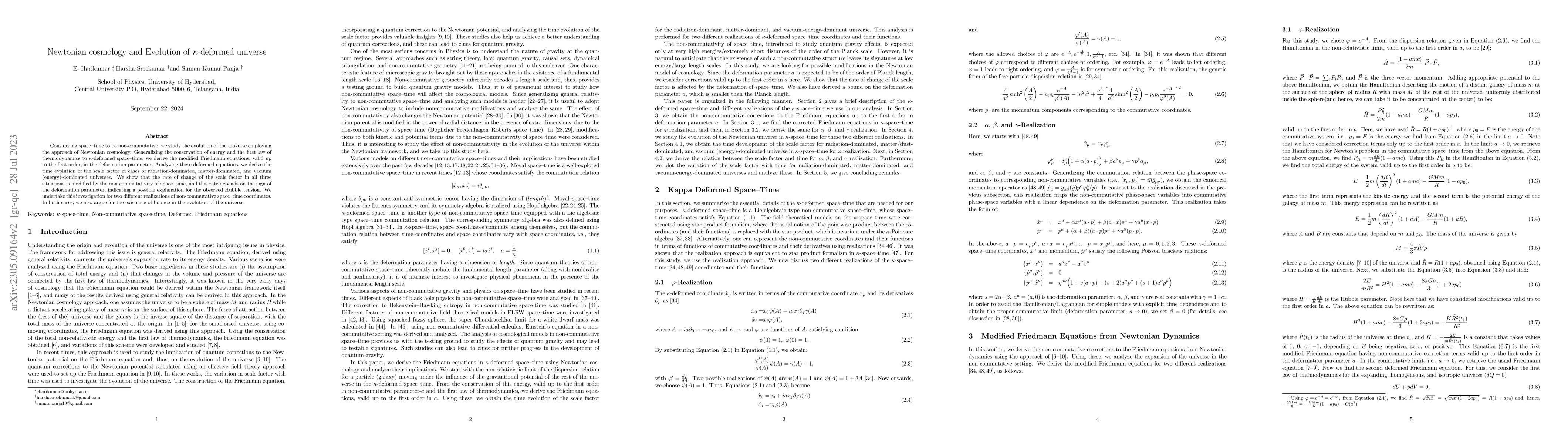 Thumbnail for Newtonian cosmology and Evolution of kappa-deformed universe