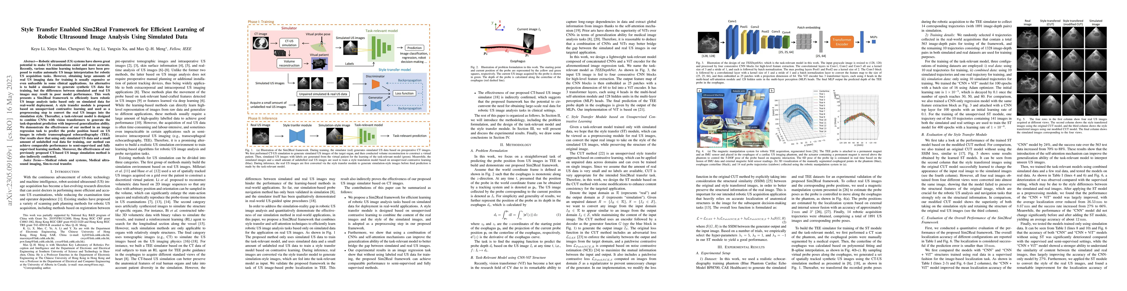 Thumbnail for Style Transfer Enabled Sim2Real Framework for Efficient Learning of
  Robotic Ultrasound Image Analysis Using Simulated Data