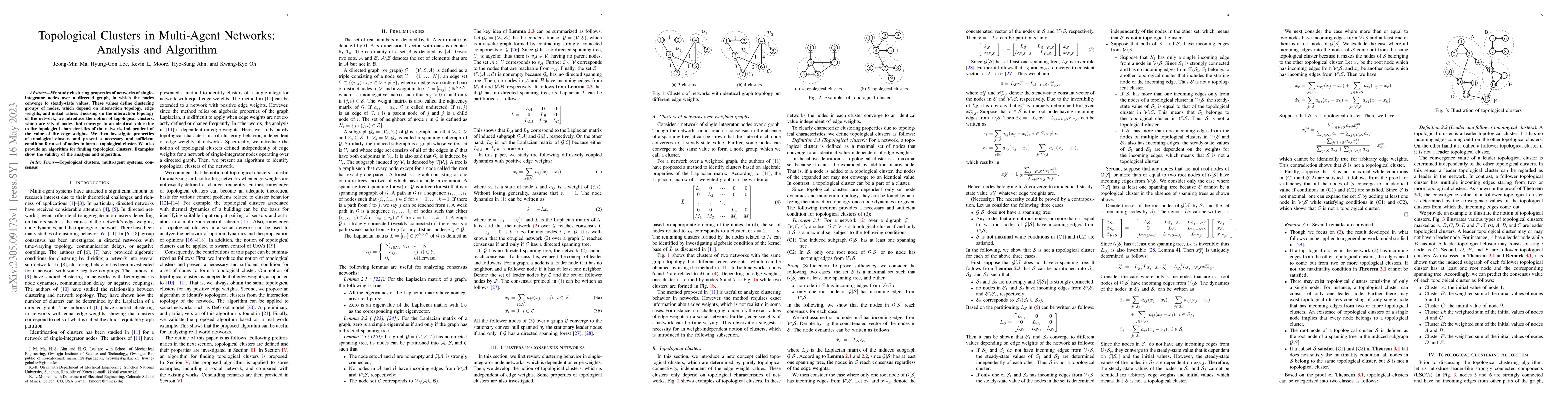 Thumbnail for Topological Clusters in Multi-Agent Networks: Analysis and Algorithm