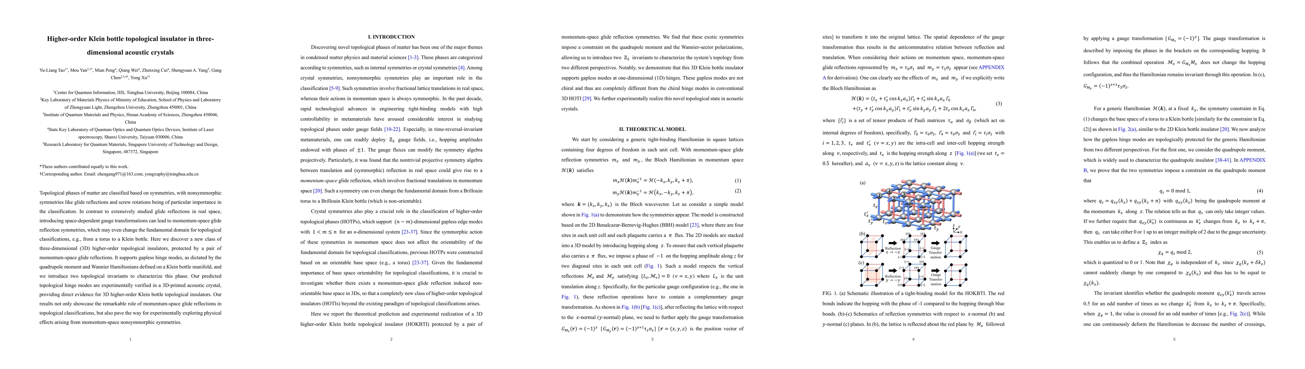 Thumbnail for Higher-order Klein bottle topological insulator in three-dimensional
  acoustic crystals