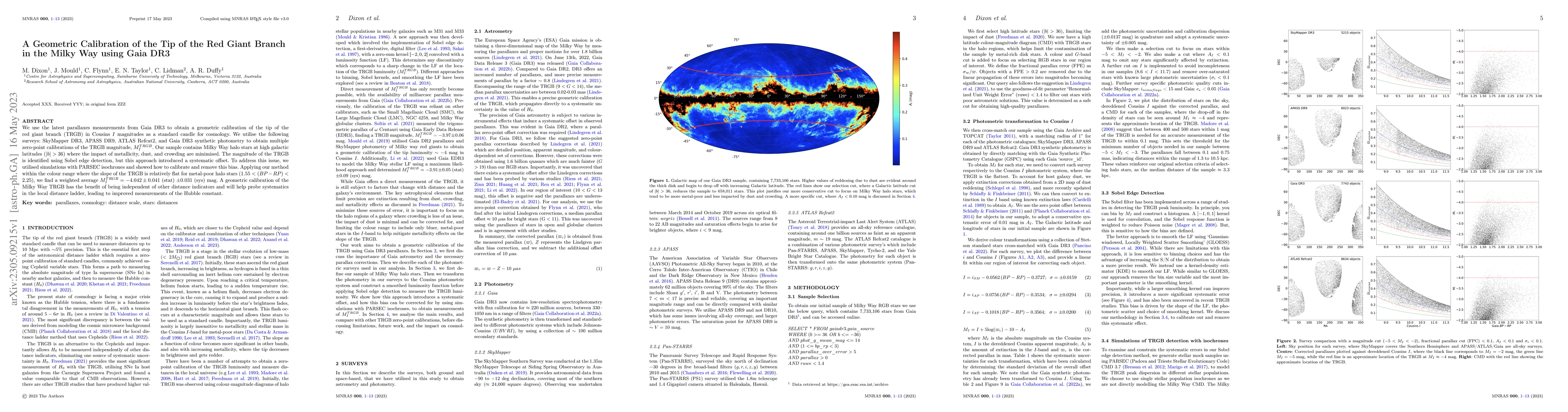 Thumbnail for A Geometric Calibration of the Tip of the Red Giant Branch in the Milky
  Way using Gaia DR3
