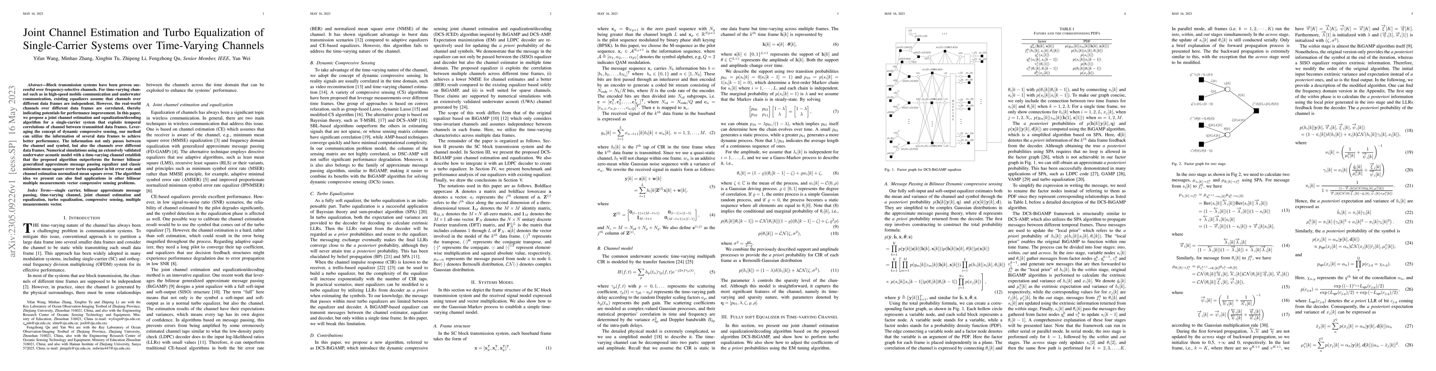 Thumbnail for Joint Channel Estimation and Turbo Equalization of Single-Carrier
  Systems over Time-Varying Channels