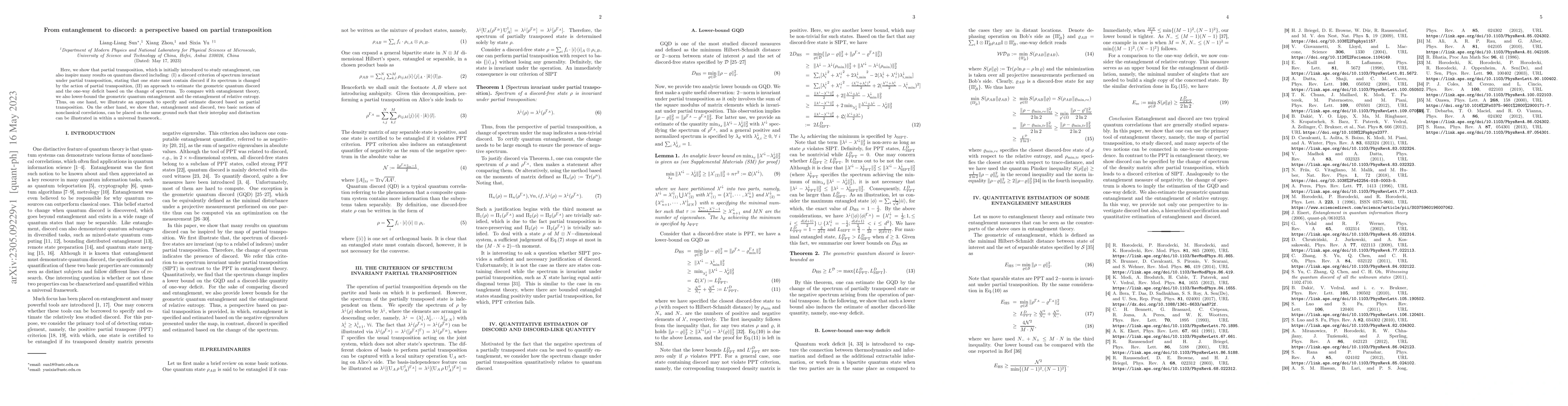 Thumbnail for From entanglement to discord: a perspective based on partial
  transposition