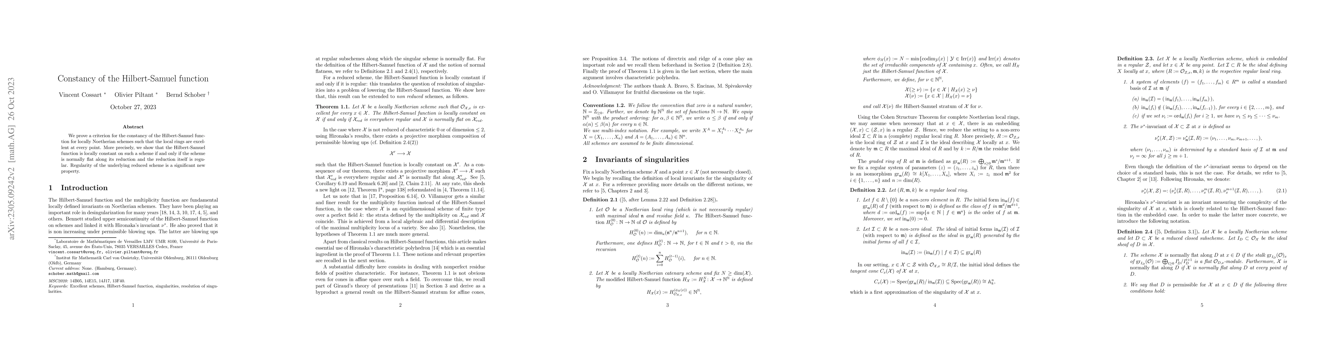 Thumbnail for Constancy of the Hilbert-Samuel function