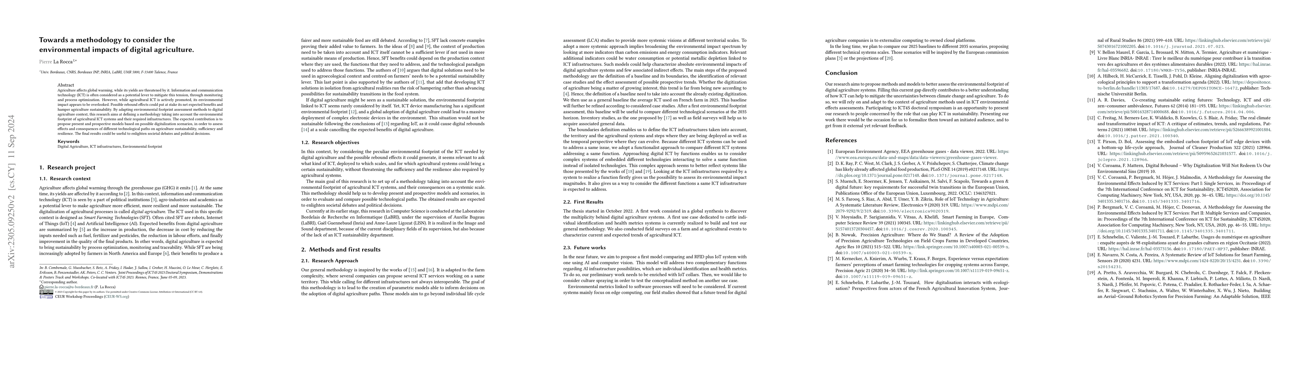 Thumbnail for Towards a methodology to consider the environmental impacts of digital
  agriculture