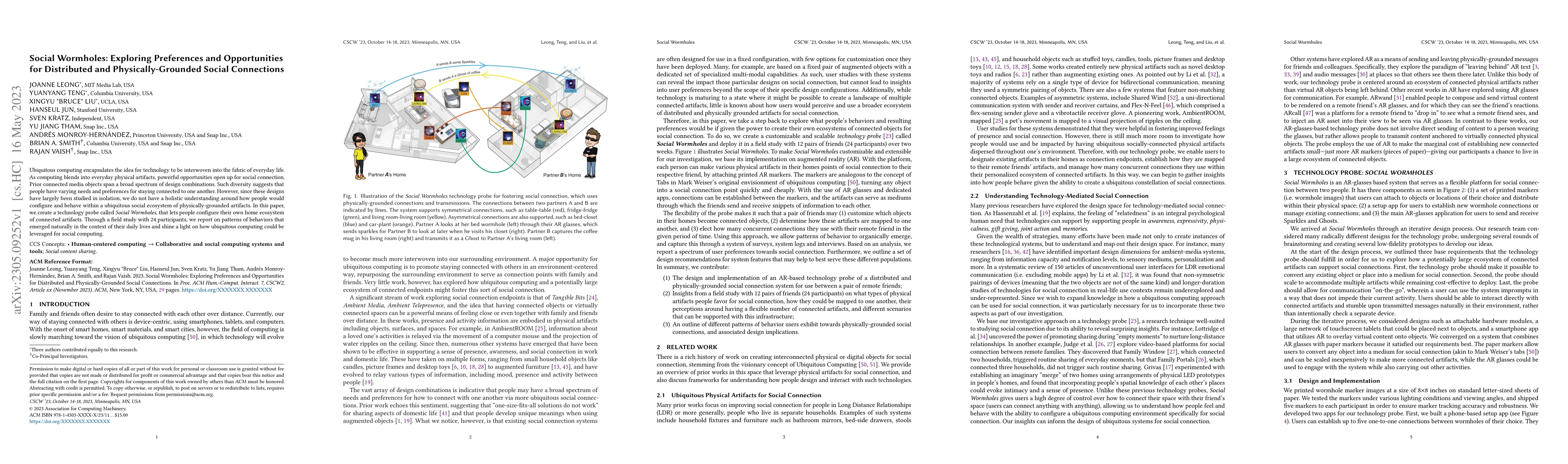 Thumbnail for Social Wormholes: Exploring Preferences and Opportunities for
  Distributed and Physically-Grounded Social Connections