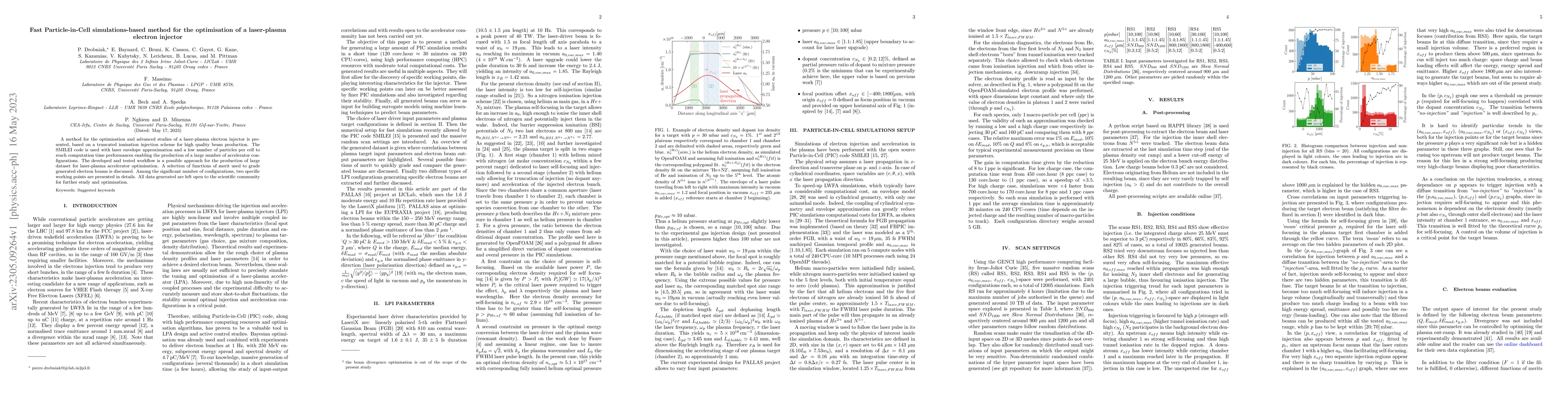 Thumbnail for Fast Particle-in-Cell simulations-based method for the optimisation of a
  laser-plasma electron injector