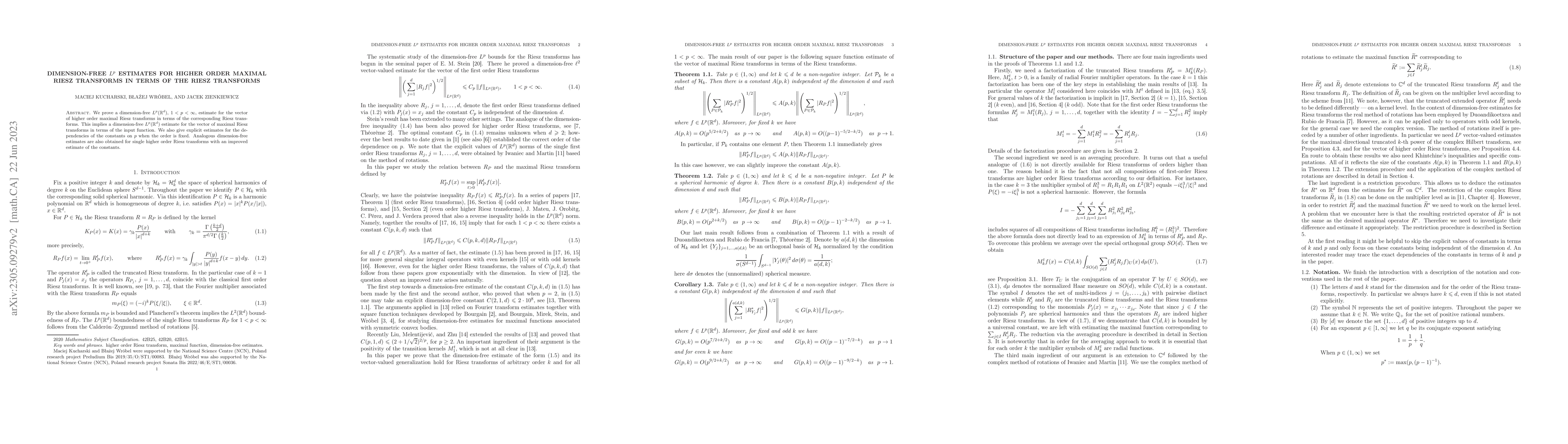Thumbnail for Dimension-free $L^p$ estimates for higher order maximal Riesz transforms
  in terms of the Riesz transforms