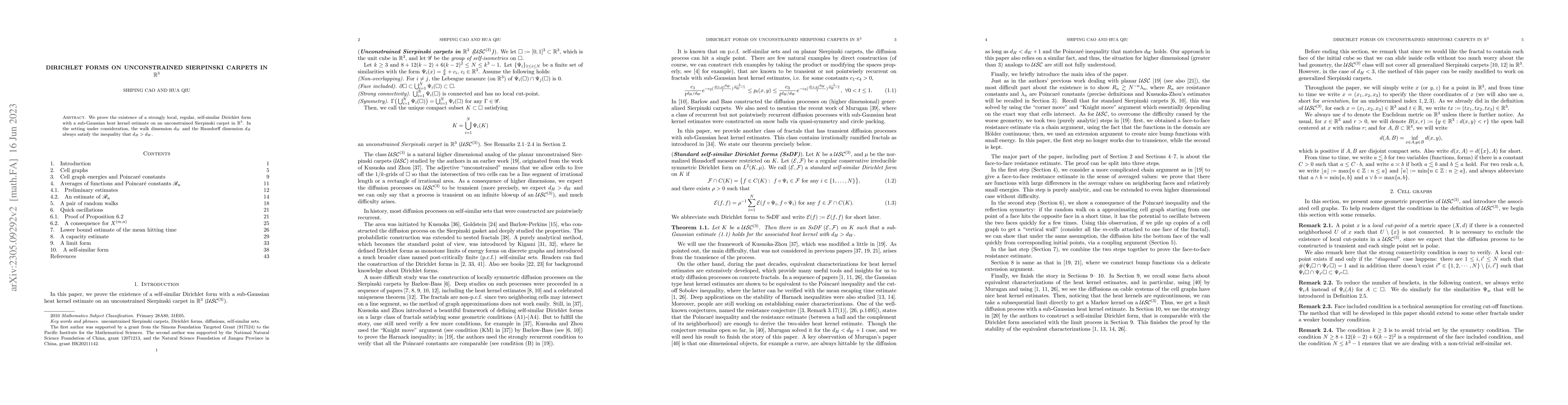 Thumbnail for Dirichlet forms on unconstrained Sierpinski carpets in $\mathbb{R}^3$