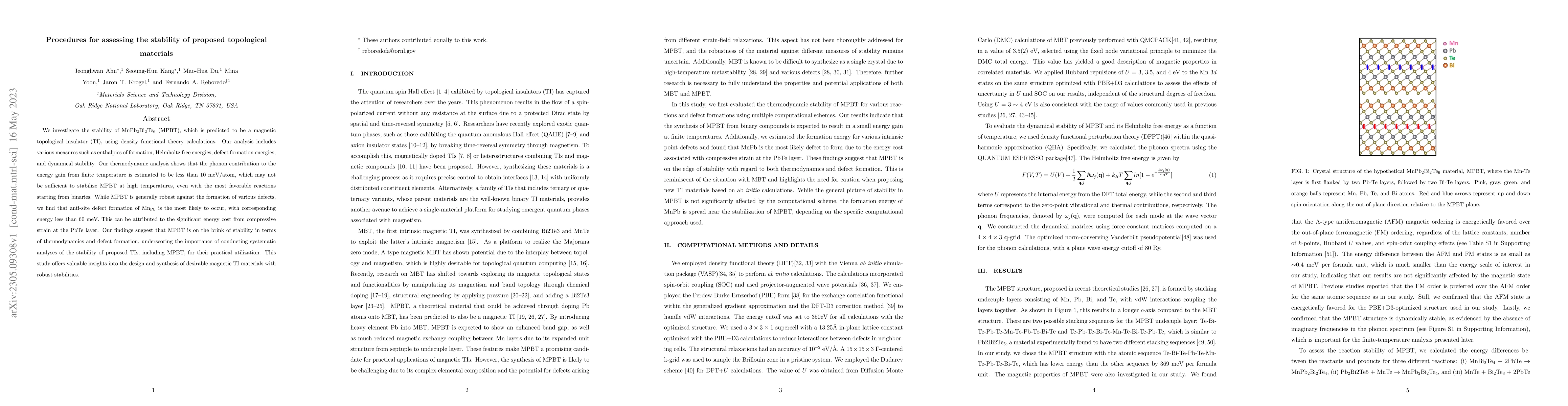 Thumbnail for Procedures for assessing the stability of proposed topological materials