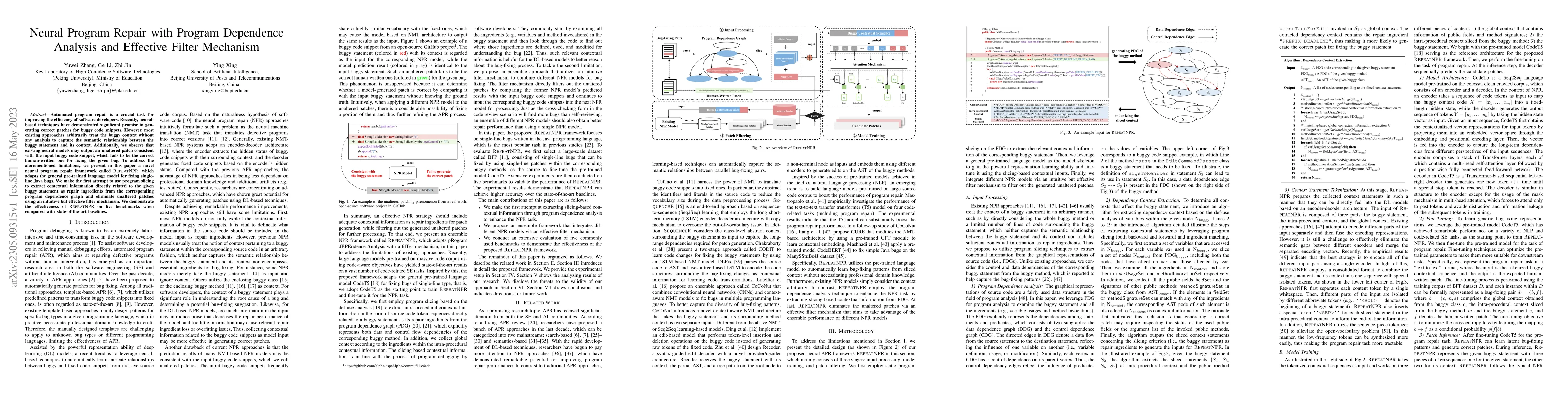 Thumbnail for Neural Program Repair with Program Dependence Analysis and Effective
  Filter Mechanism