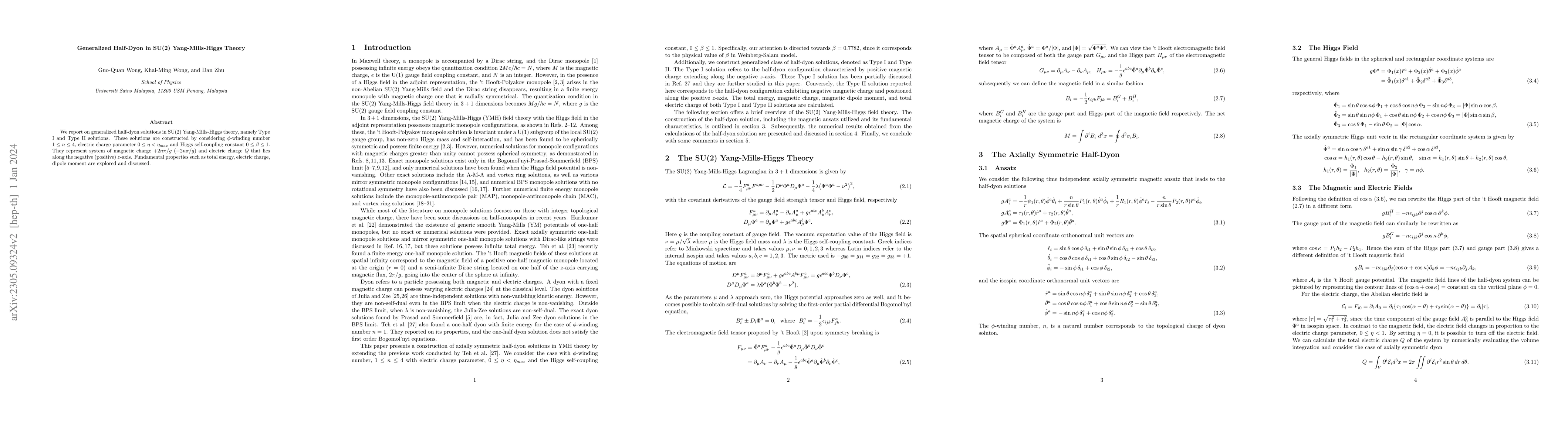 Thumbnail for Generalized Half-Dyon in SU(2) Yang-Mills-Higgs Theory