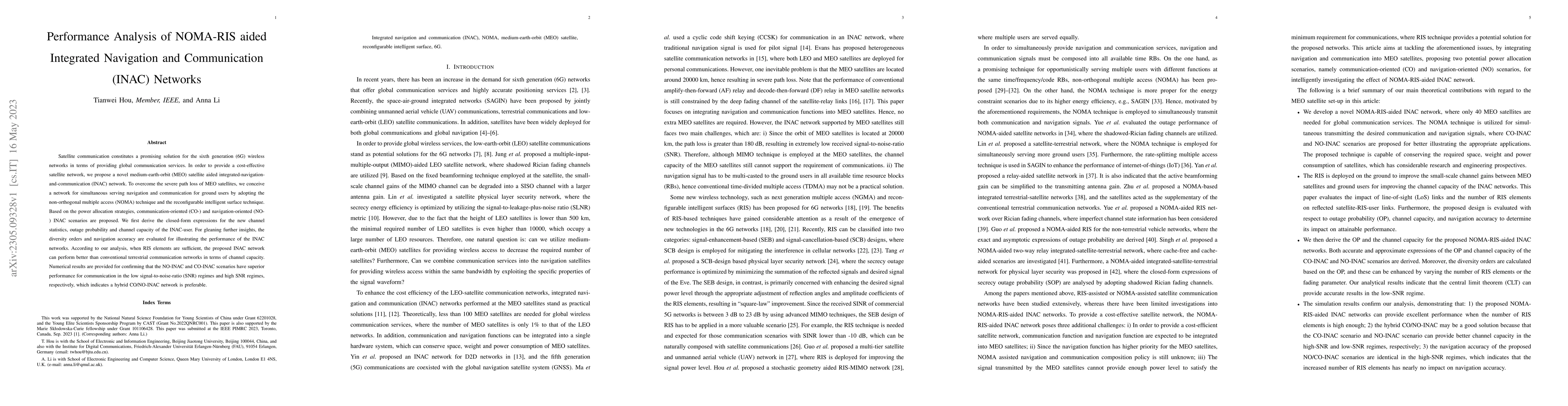 Thumbnail for Performance Analysis of NOMA-RIS aided Integrated Navigation and
  Communication (INAC) Networks