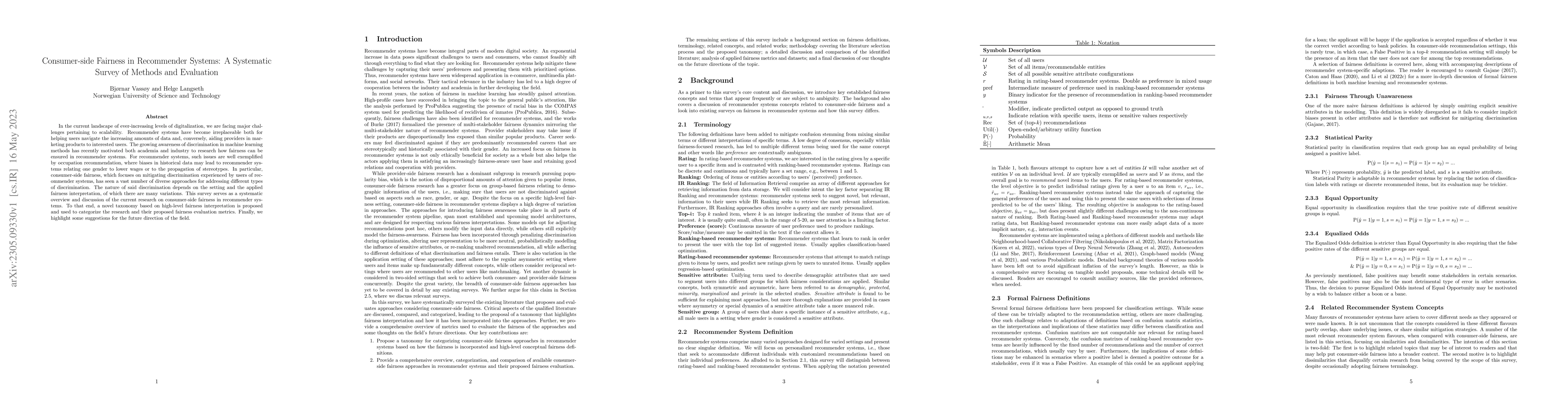 Thumbnail for Consumer-side Fairness in Recommender Systems: A Systematic Survey of
  Methods and Evaluation
