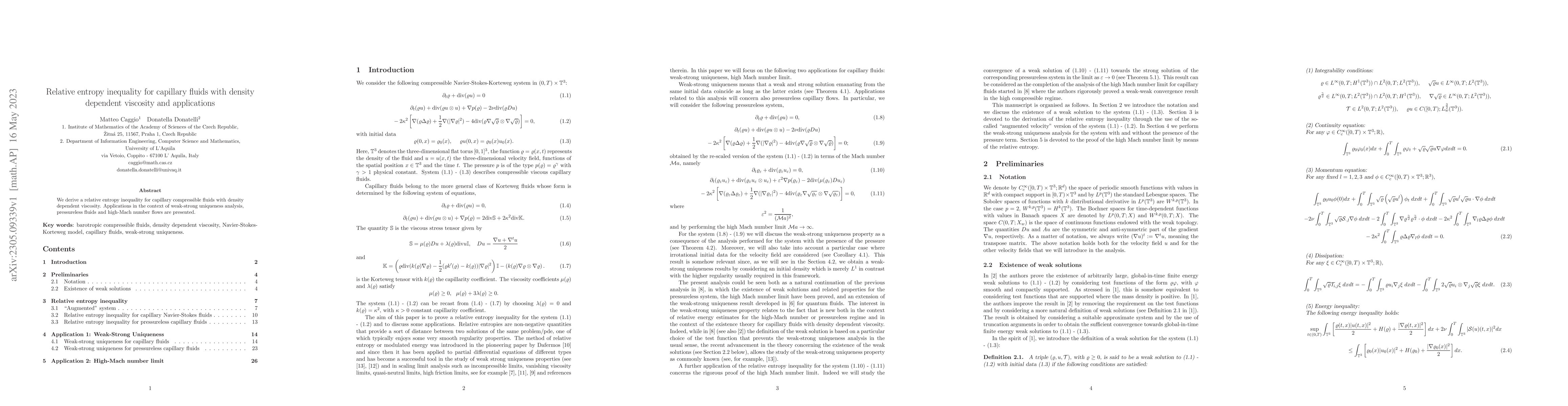 Thumbnail for Relative entropy inequality for capillary fluids with density dependent
  viscosity and applications