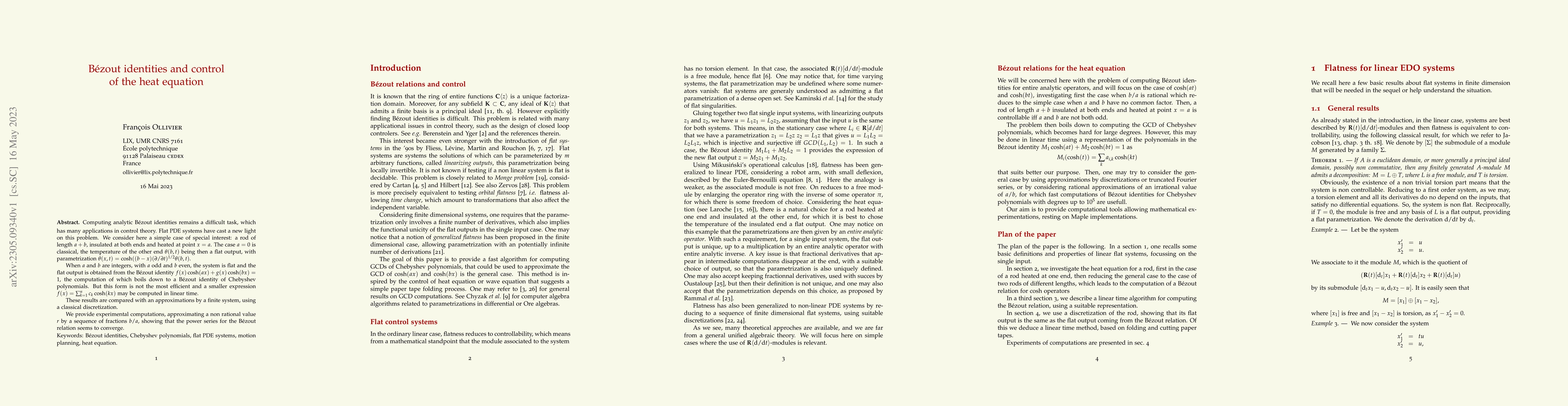 Thumbnail for B\'ezout identities and control of the heat equation